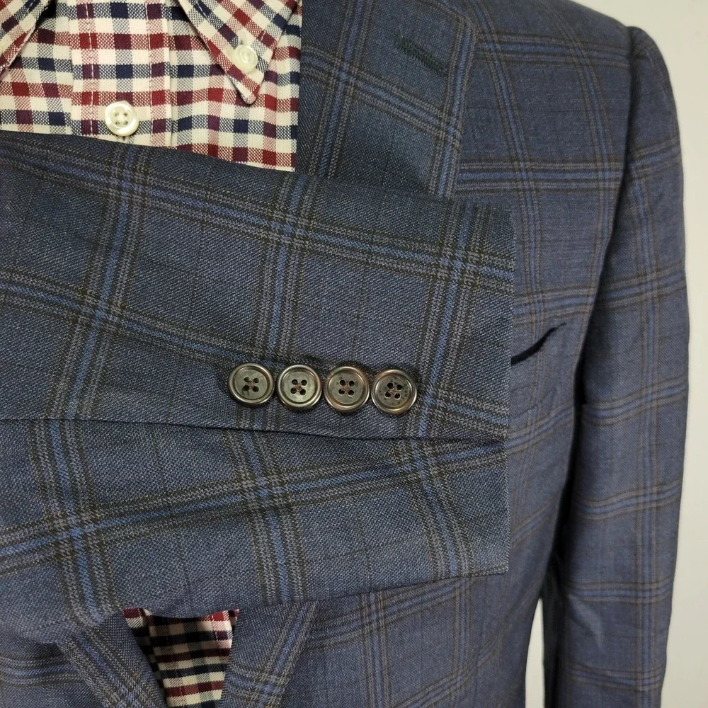 Hart Schaffner‎ Marx Men's Sport Coat Blazer Two Button Blue Plaid Wool 42R